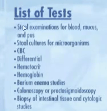 Slide of tests used to diagnose IBD and Inflammatory Bowel Disease